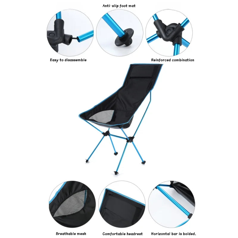 Camping Folding Chair Portable Moon Chair Ultralight Aluminum Outdoor Seat with Armrests - Orange