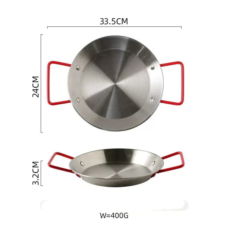 Stainless Steel Paella Pan 24cm Double Handle Cooking Pan Gas and Induction Compatible – Red