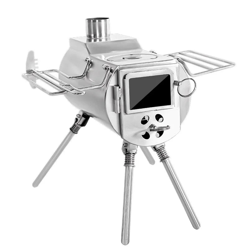 Camping Wood Stove Stainless Steel Portable Tent Heater Firewood Cooking Stove – Silver
