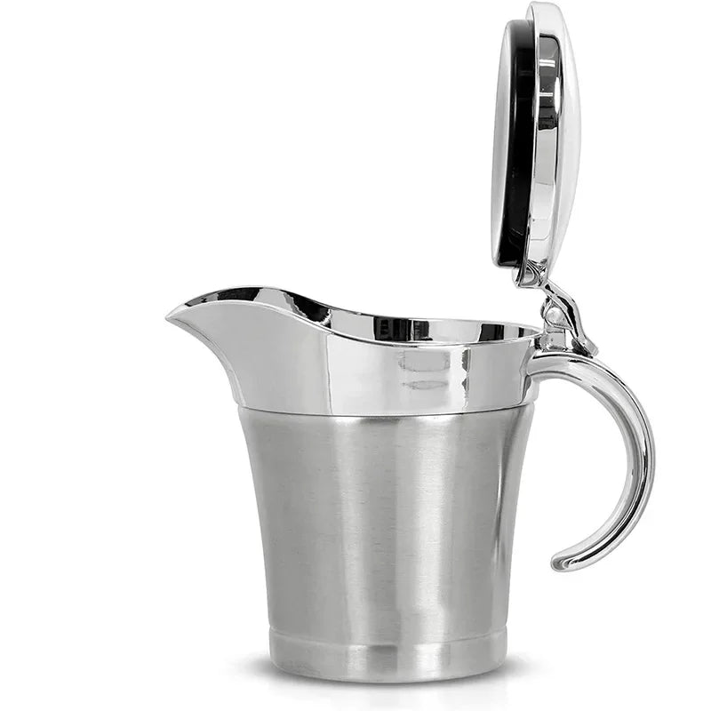 Gravy Jug 750 mL Stainless Steel Double Wall Sauce Boat with Hinged Lid - Silver