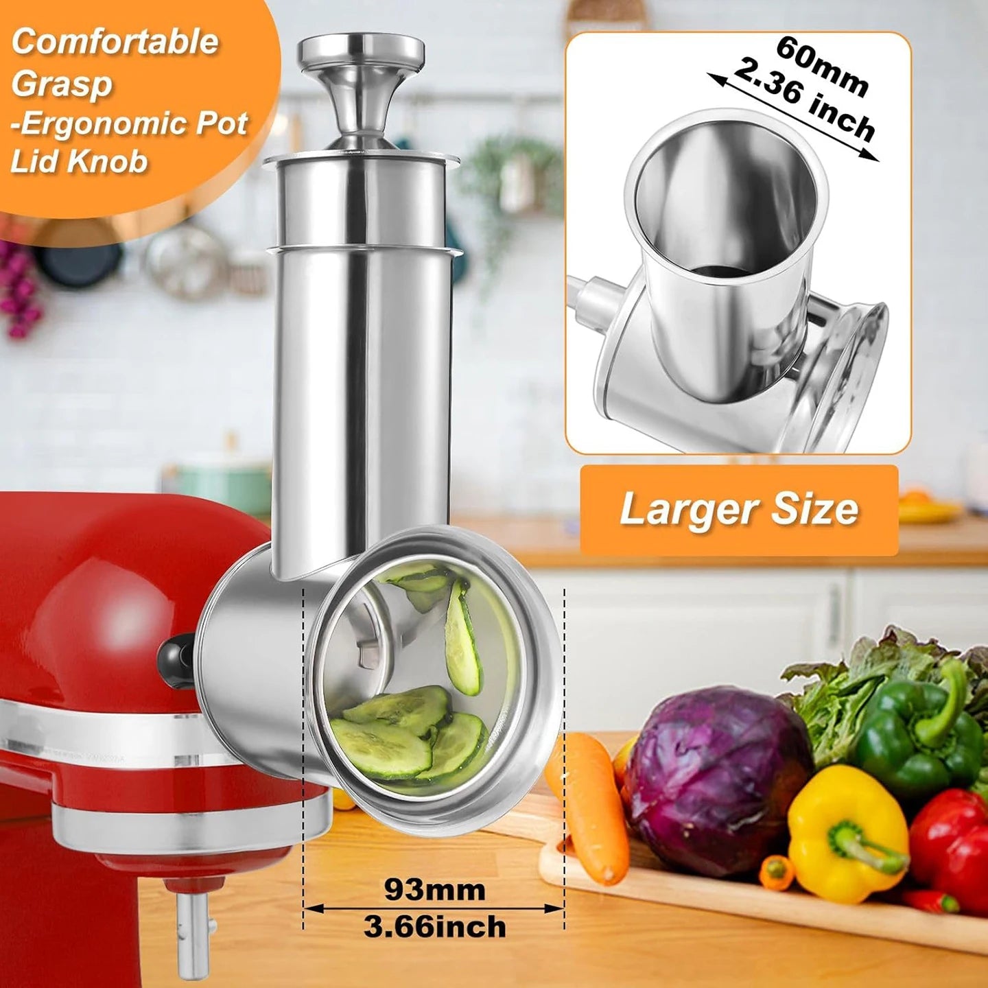 Slicer Shredder Attachment Stainless Steel Vegetable Cutter for Stand Mixer with 4 Blades - Red
