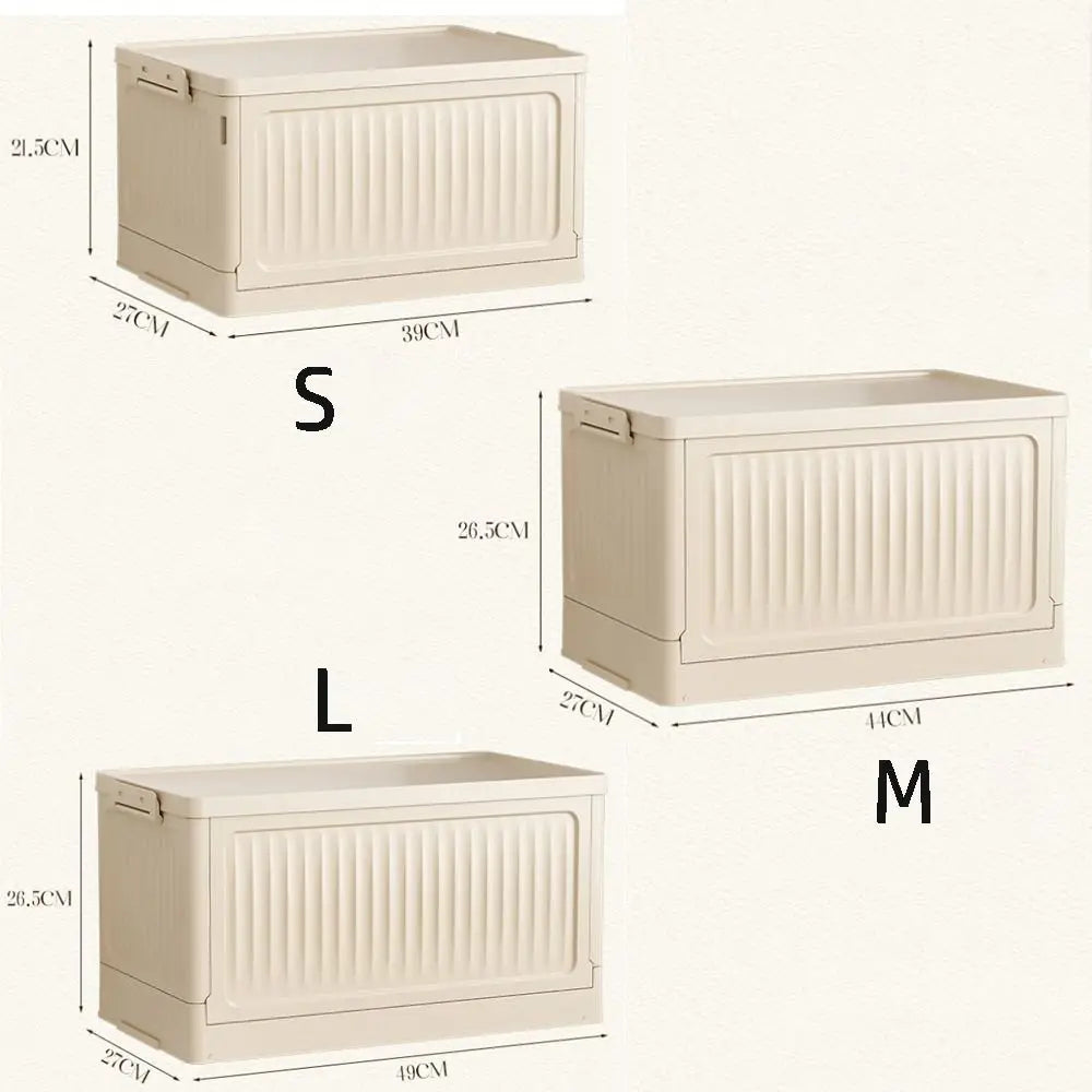 Storage Box with Lid 49 × 27 × 26.5 cm Foldable Stackable PP Organiser - Beige