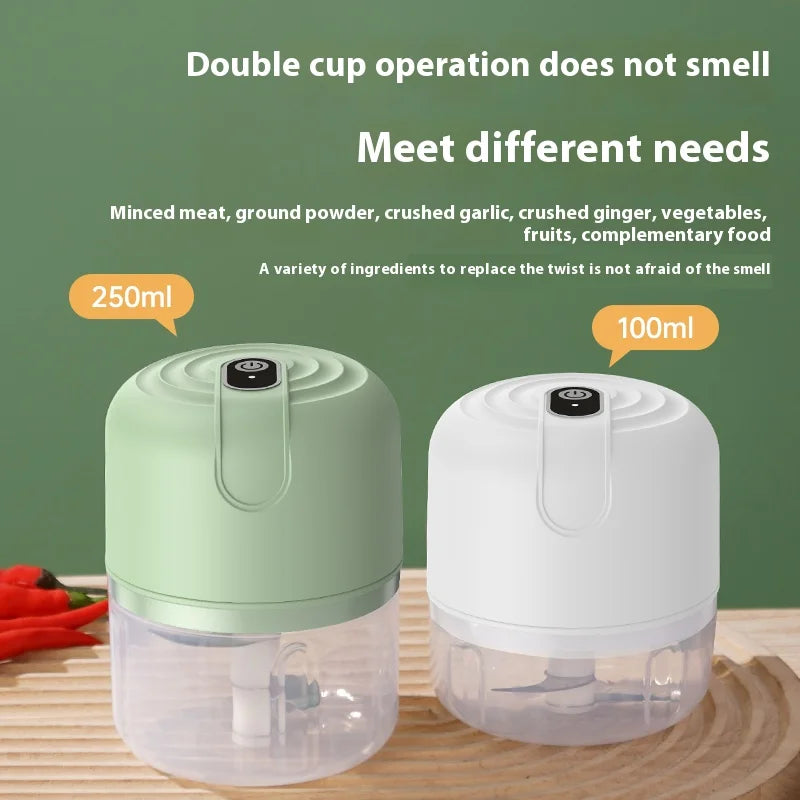 Electric Food Chopper 250mL USB Rechargeable Mini Garlic Meat Vegetable Grinder – White