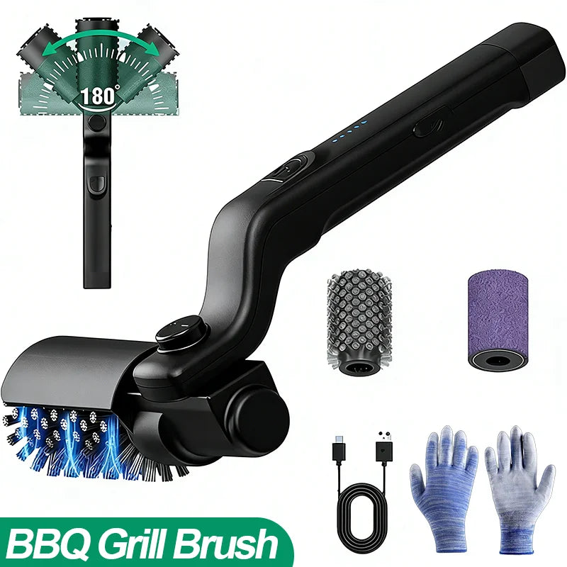 Electric Grill Brush Cordless Rechargeable Rotary BBQ Cleaning Tool with Stainless Steel Bristles