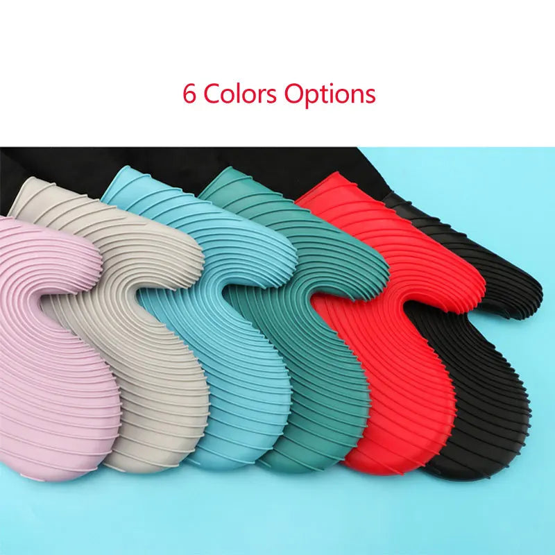Heat Resistant Silicone Oven Mitt Waterproof Non-Slip Kitchen Cooking Glove with Soft Lining – Blue