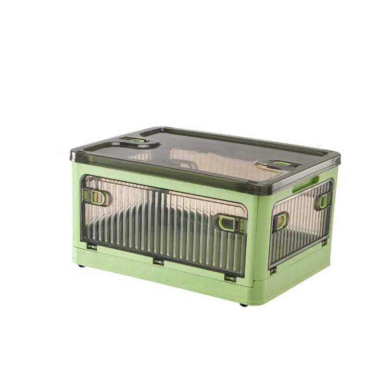 Storage Box 18L Foldable Transparent Organizer Bin with Multi-Access Opening - Green