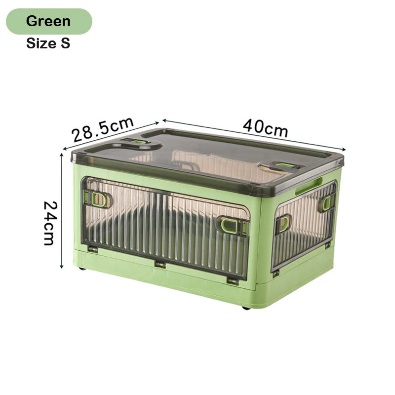 Storage Box 18L Foldable Transparent Organizer Bin with Multi-Access Opening - Green