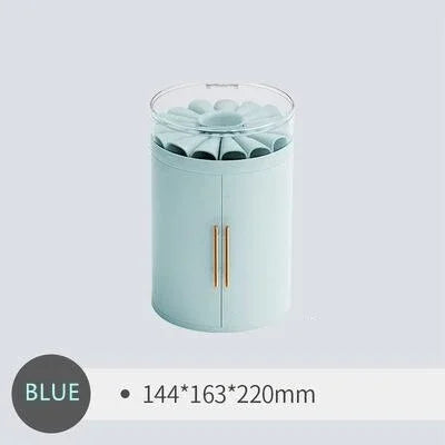 Rotating Jewelry Storage Box Desktop Organizer with Transparent Lid Multi-Layer Cosmetic and Accessories Holder – Blue