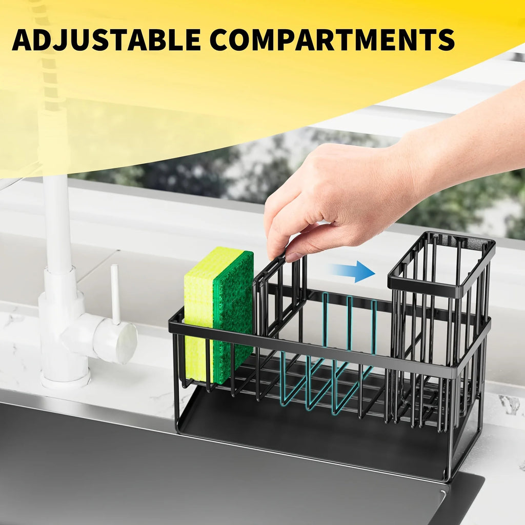 Sink Caddy 304 Stainless Steel Self Draining Sponge and Brush Holder - Black