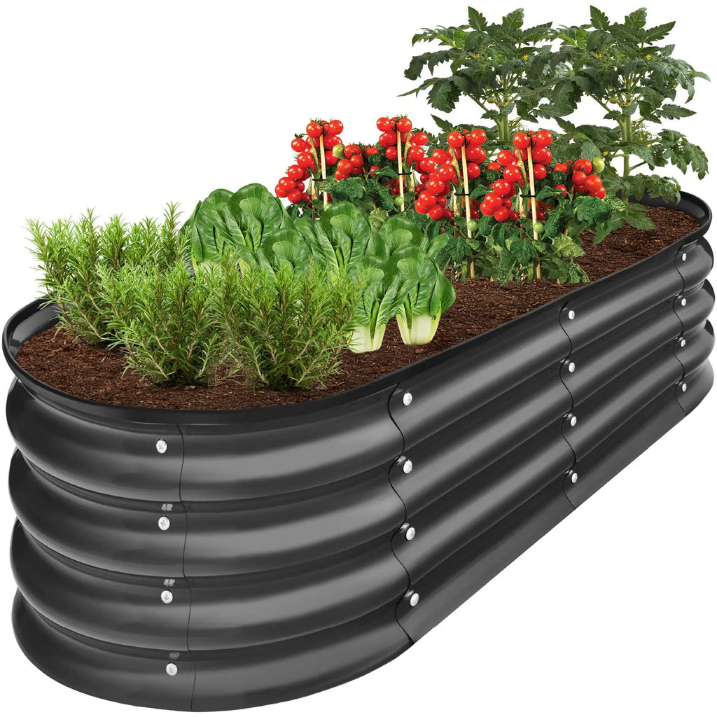 1PCS Oval-Shaped Galvanized Steel Sheet Planting Box – Large Outdoor Garden Bed, Multi-Colored Metal Planter - Black 4X2X1FT