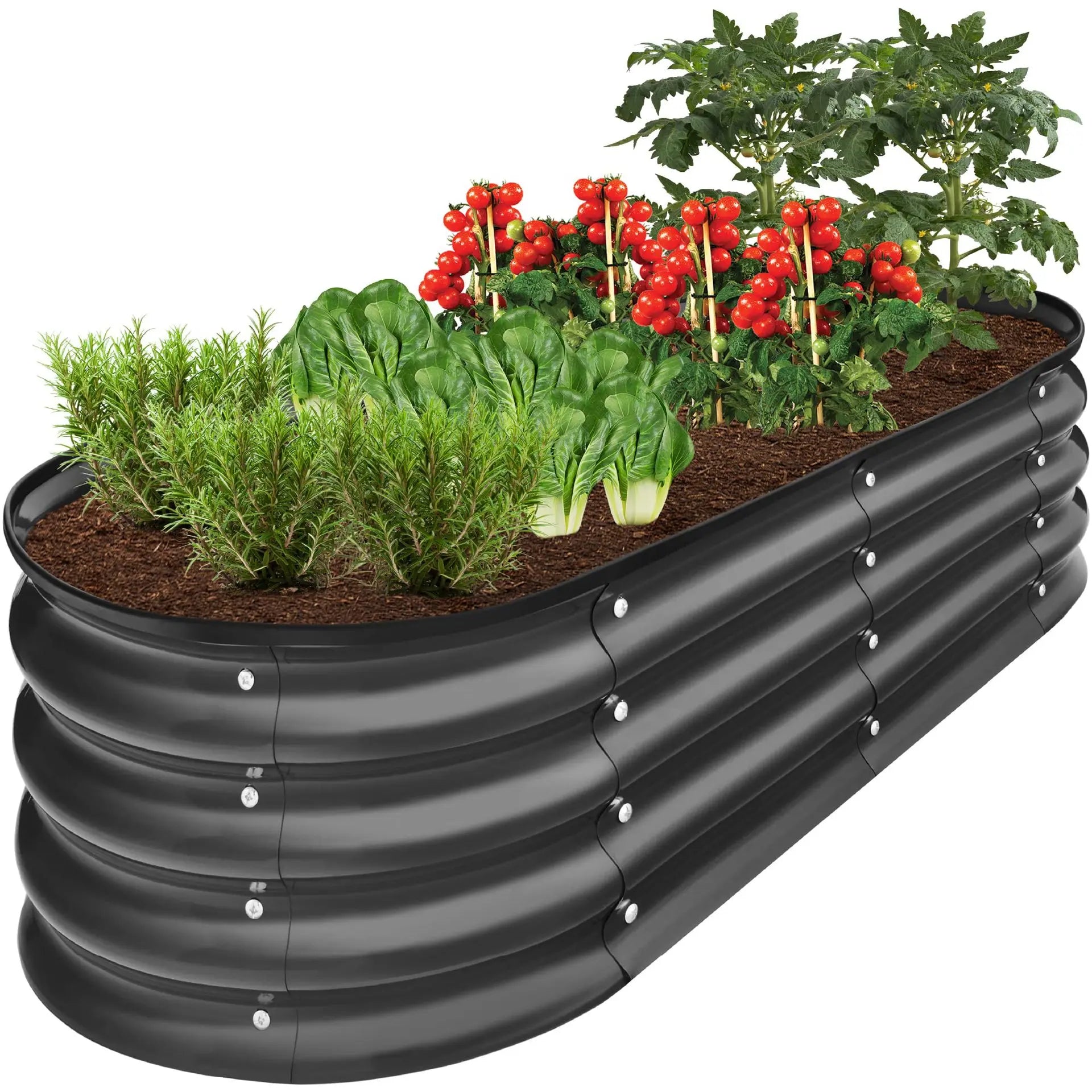 1PCS Oval-Shaped Galvanized Steel Sheet Planting Box – Large Outdoor Garden Bed, Multi-Colored Metal Planter - Black 4X2X1FT