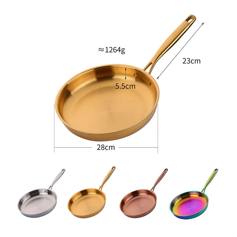 Frying Pan 28cm Stainless Steel Induction Compatible Cooking Pan - Gold
