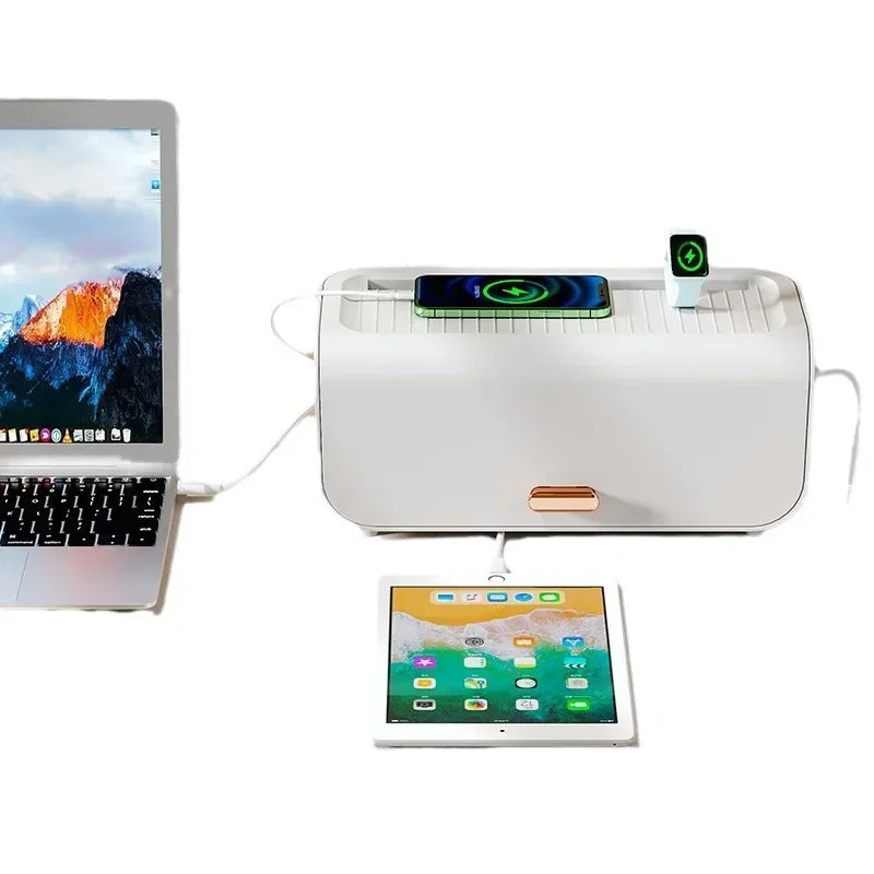 Cable Storage Box 30.7cm Dustproof Wire Organiser Reusable Desktop Power Line Case - White