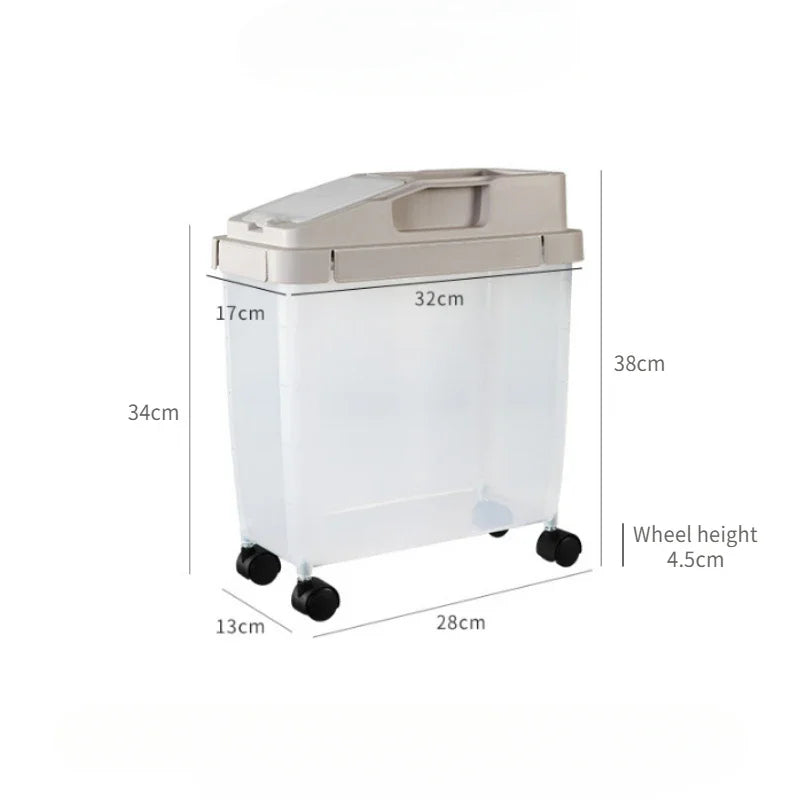 Rice Storage Container 10kg Airtight Kitchen Grain Bin with Wheels – White