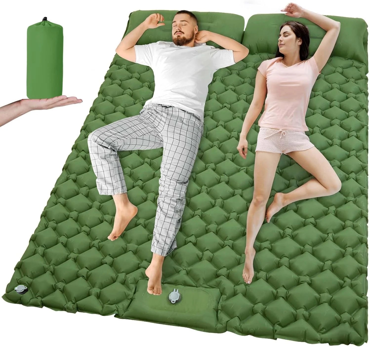Camping Sleeping Pad Double Inflatable Mattress 190cm Portable Ultralight Folding Bed - Green
