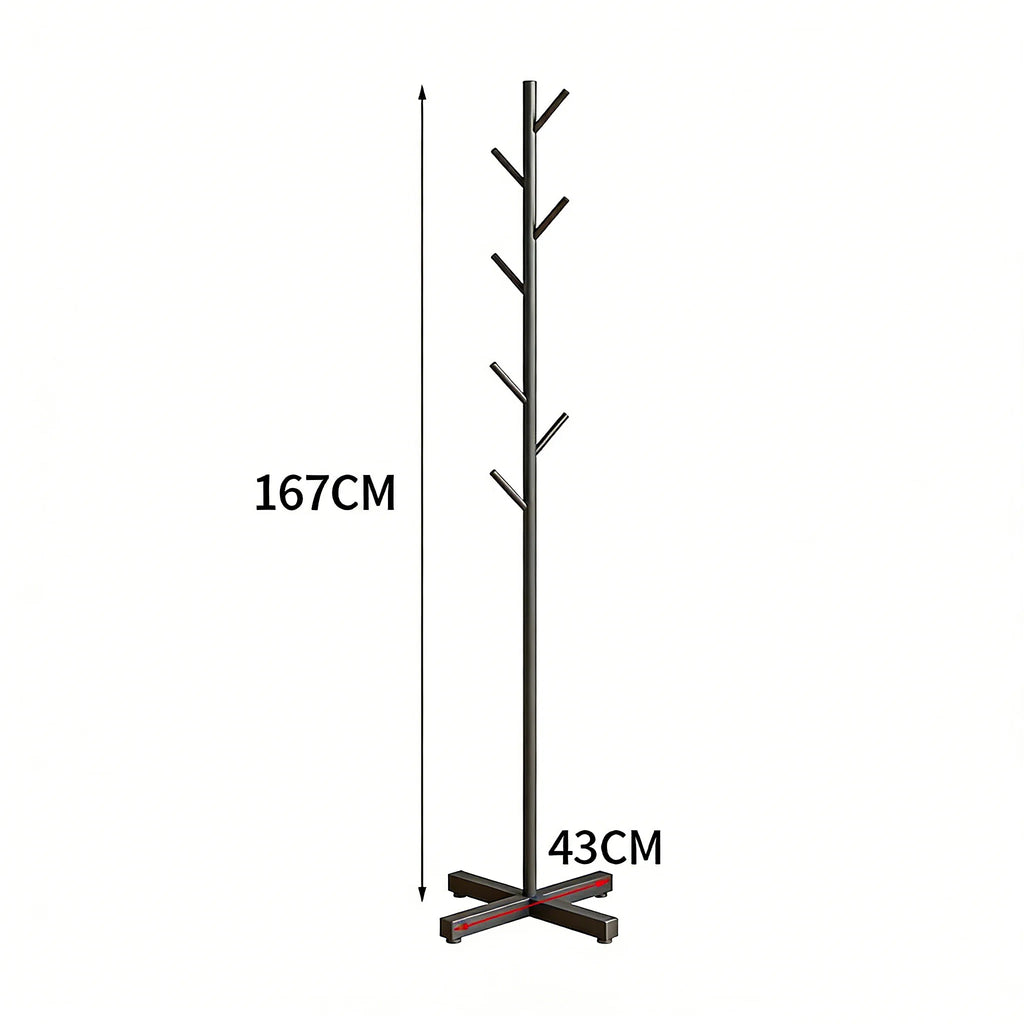 Clothes Rack Stand Metal Floor Standing Organizer Multi Hook Garment Hanger for Bedroom Living Room - Black
