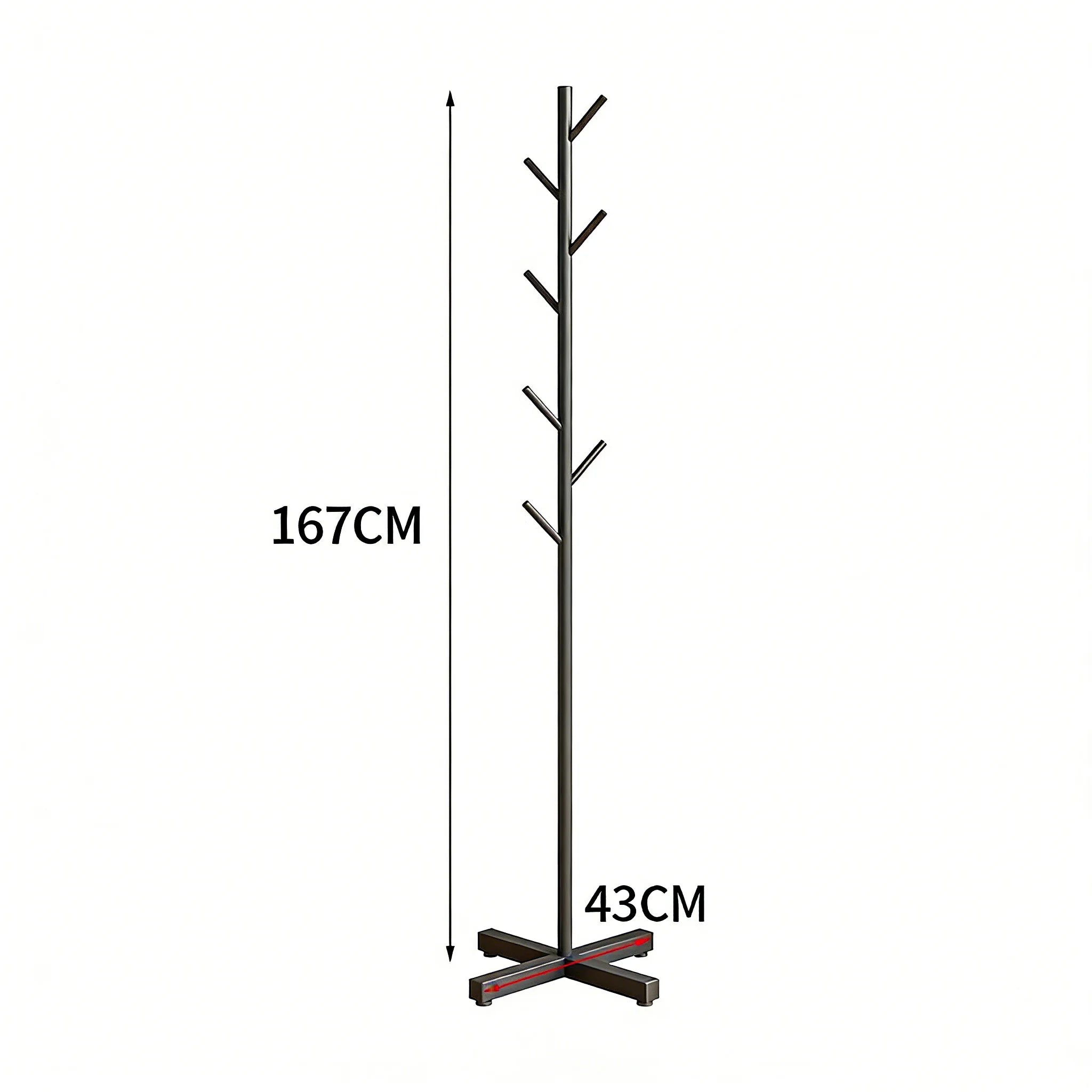 Clothes Rack Stand Metal Floor Standing Organizer Multi Hook Garment Hanger for Bedroom Living Room - Black