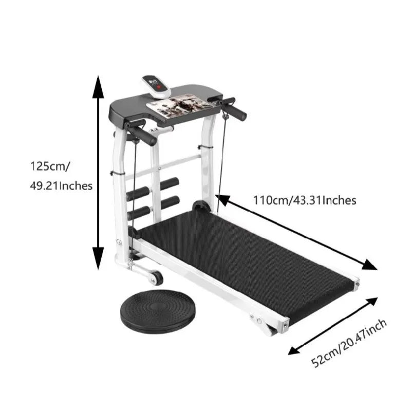 Mechanical Treadmill Foldable Running Machine with Resistance Bands and Twister Disc – White