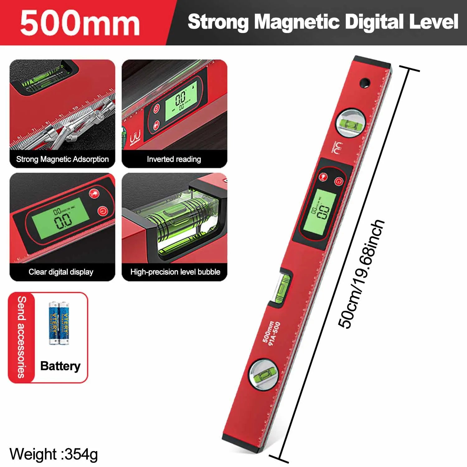 Digital Display Angle Level Ruler Aluminum Alloy Electronic Inclinometer 30 cm