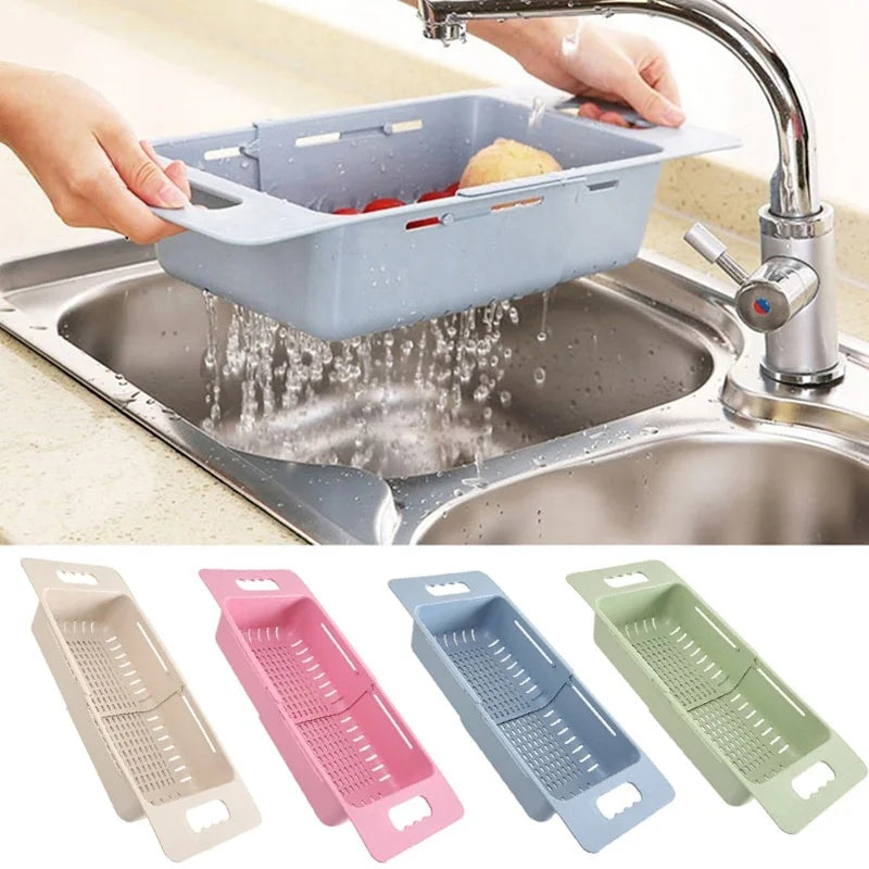 Adjustable Dish Drainer Sink Basket Extendable Vegetable Fruit Colander – Pink