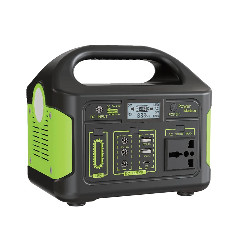 Portable Power Station 204.8Wh LiFePO4 Solar Generator 300W Pure Sine Wave Backup Battery