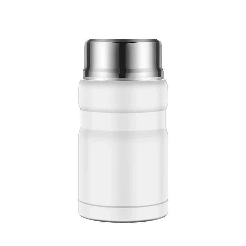 750ml Stainless Steel Insulated Food Thermos Jar with Folding Spoon – White