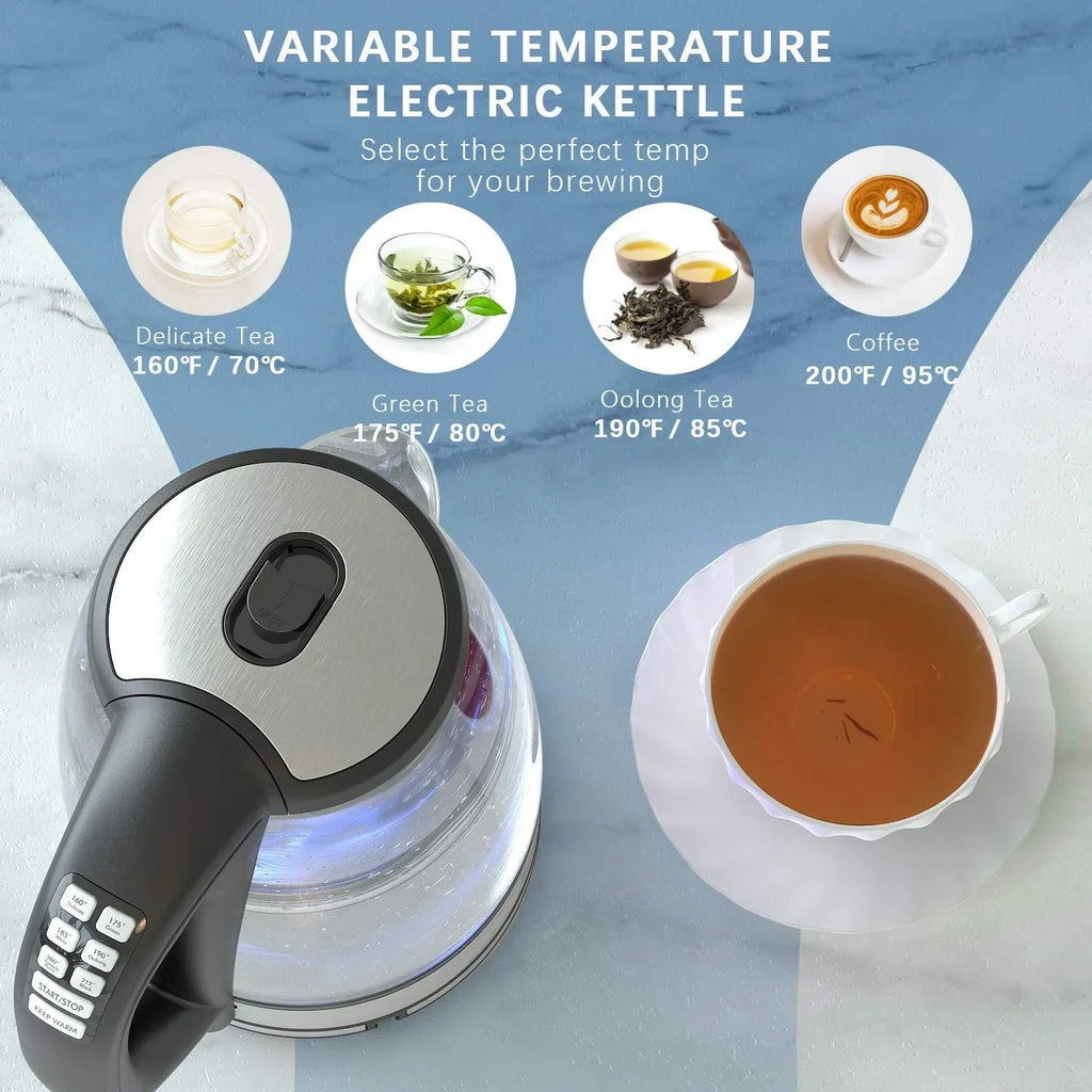 Electric Glass Kettle 2L 2200W Fast Boil with Temperature Control Matte Black