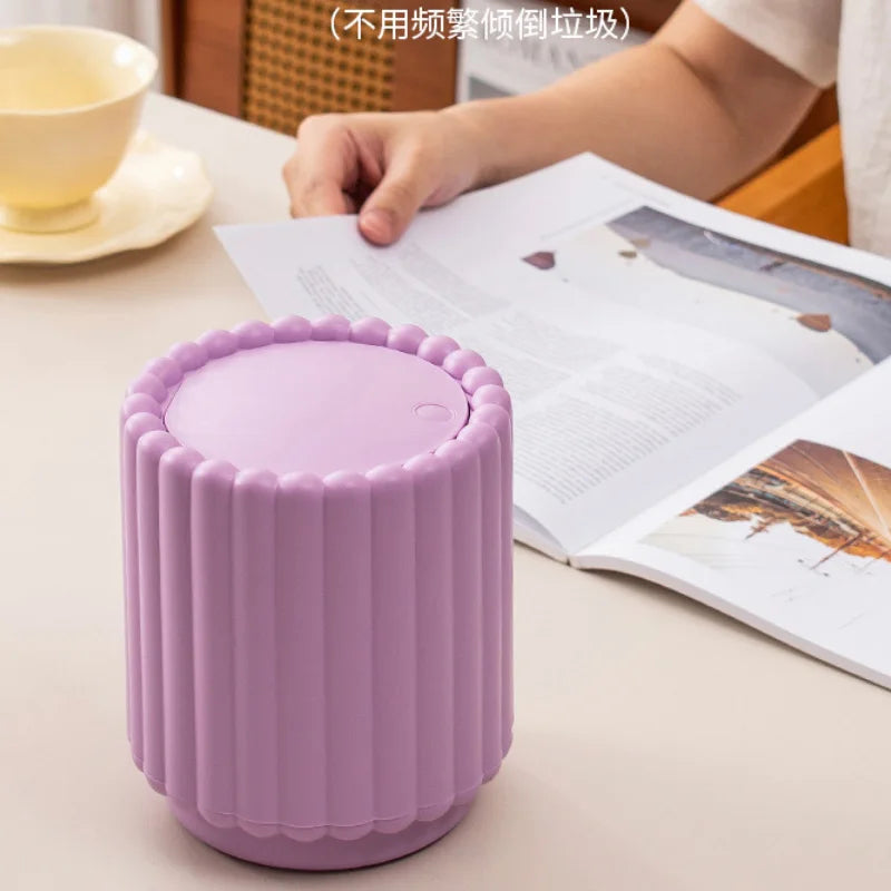 Mini Desk Rubbish Bin Sunflower Design Press-Top Lid Small Waste Bin - Purple