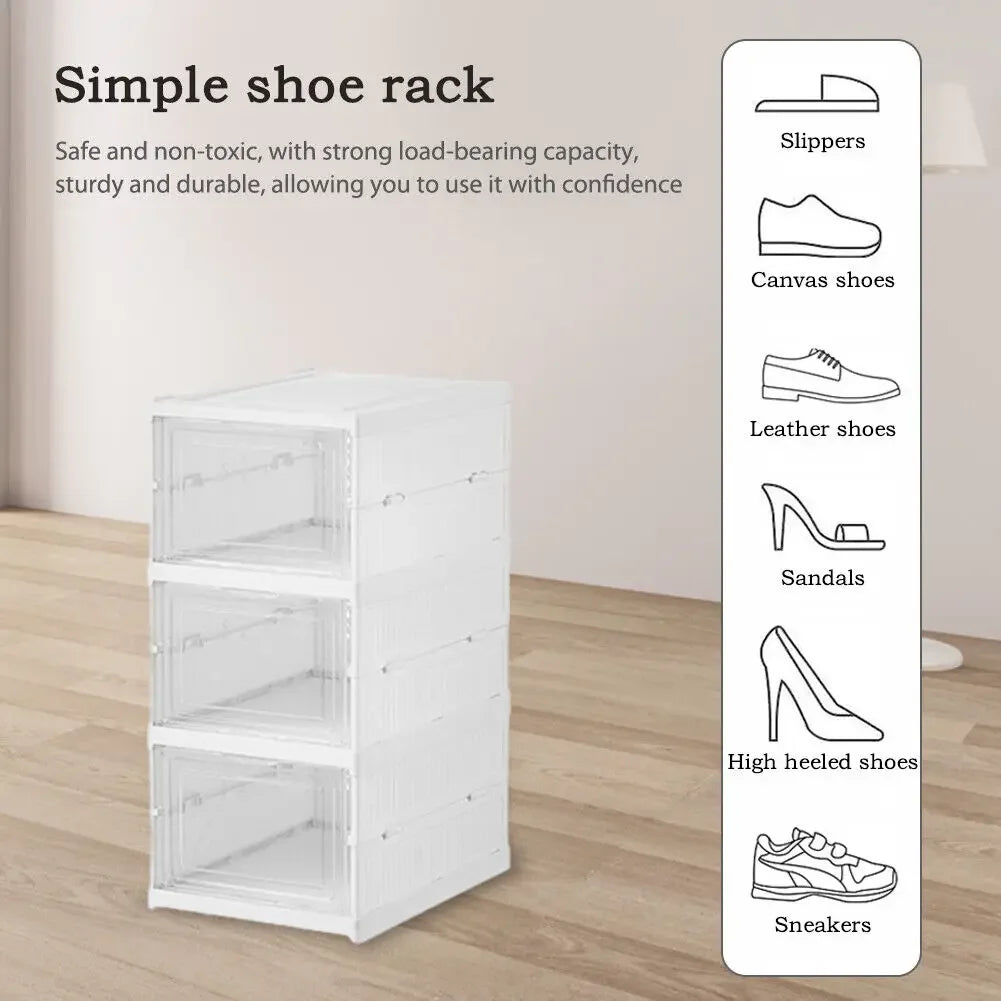 3-Tier Foldable Shoe Storage Cabinet with Transparent Door Stackable Dustproof Organizer