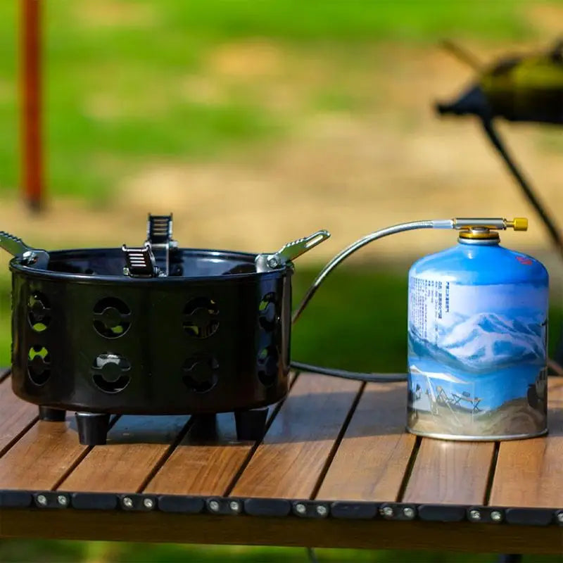 Camping Gas Burner Portable Windproof Outdoor Cooking Stove - Black
