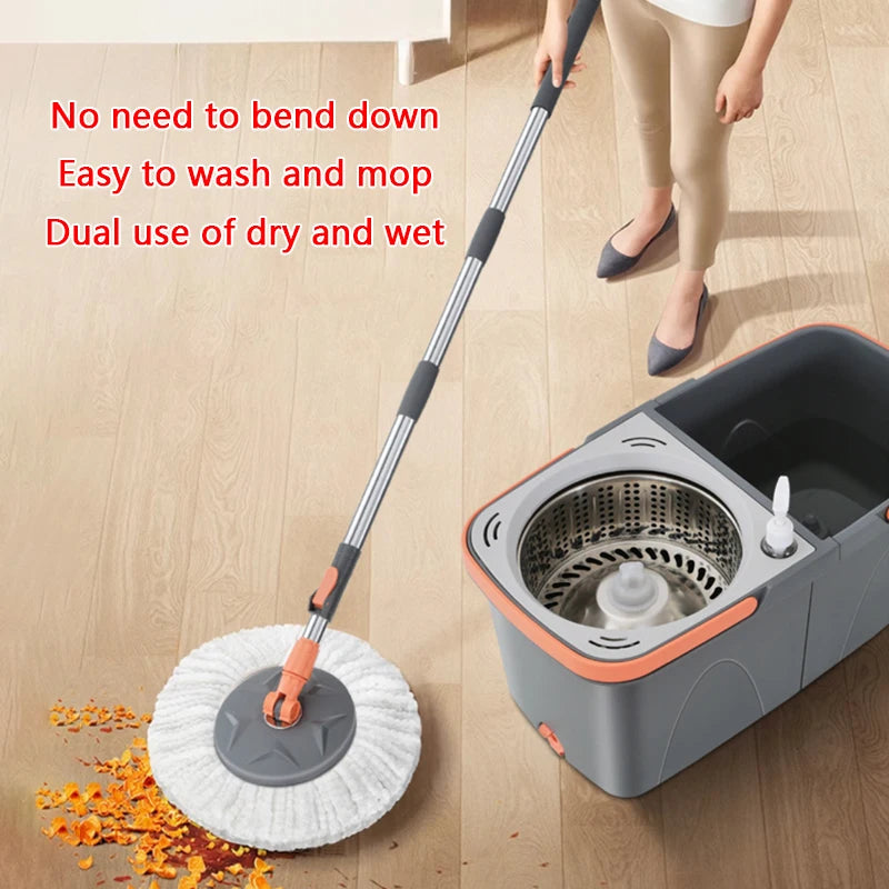 Mop and Bucket Set 138cm Double Bucket 360° Spin Floor Cleaning System with Microfibre Head