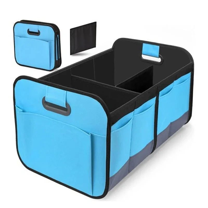 Collapsible Car Trunk Storage Organizer 60cm 3 Compartment Oxford Fabric SUV - Blue