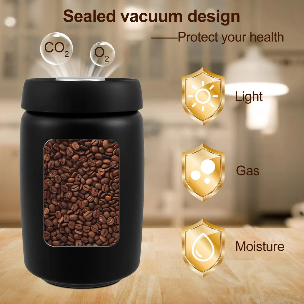 Coffee Storage Canister 1200mL Vacuum Sealed 304 Stainless Steel Airtight Food Container