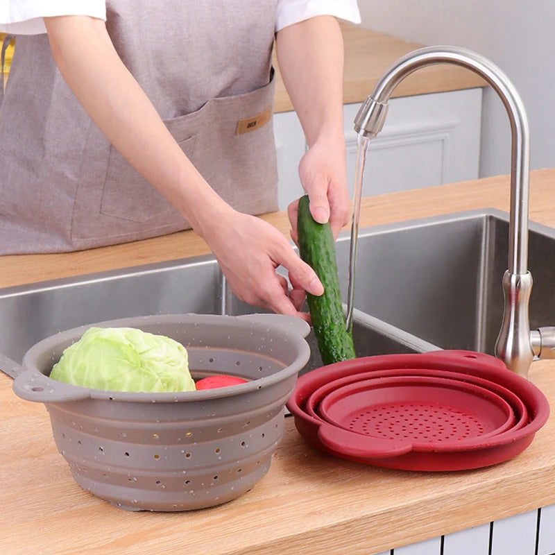 Foldable Silicone Drain Basket Fruit Vegetable Colander – Purple