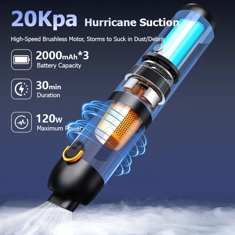 Vacuum Cleaner 300mm Cordless Rechargeable Handheld Dust Removal Tool for Car and Computer