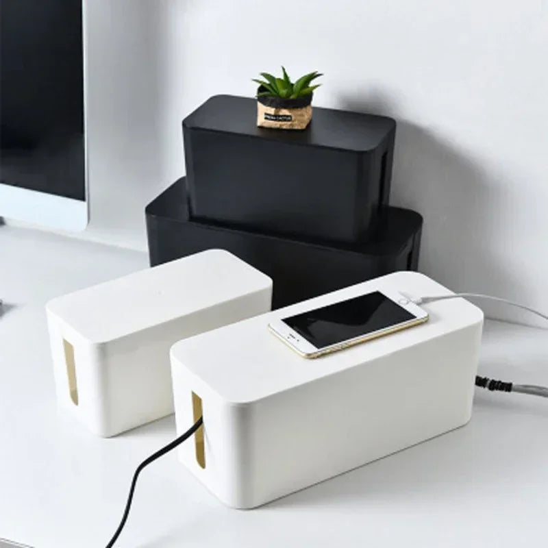 Desktop Cable Storage Box Power Strip Organizer – White
