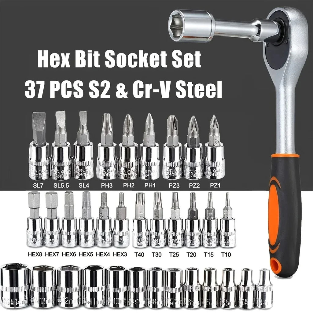 Socket Wrench Set Portable 46 Piece 1/4 Inch Ratchet Multi Function Metric Repair Tool Kit with Case