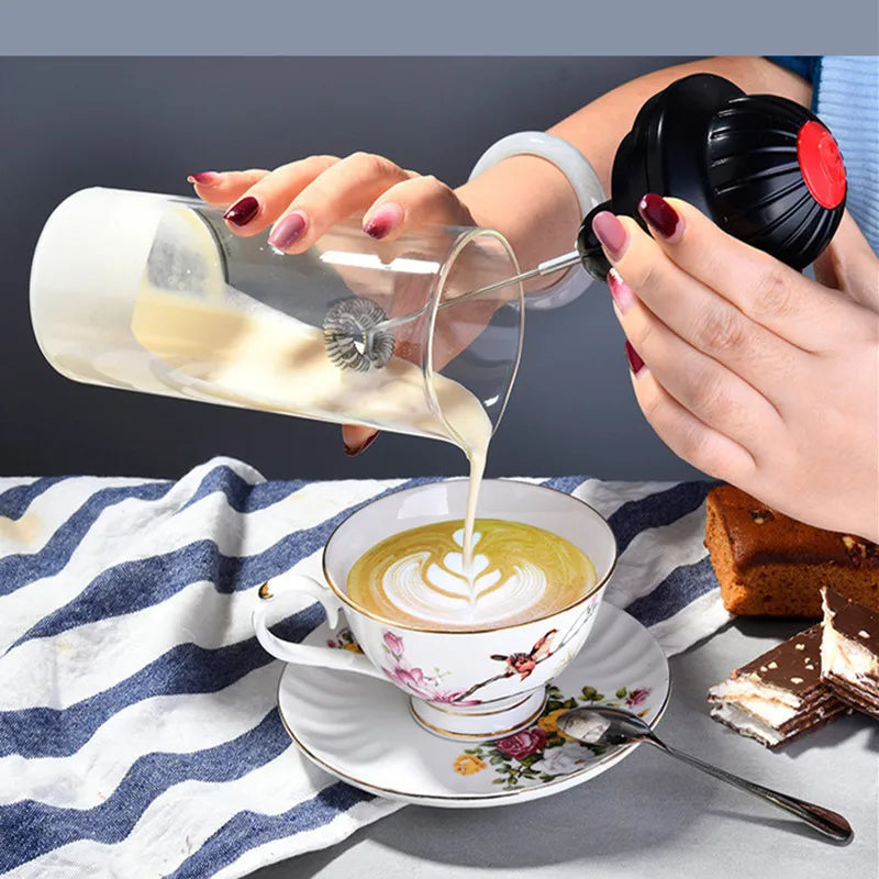 Electric Milk Frother 400ml Portable Handheld Coffee Stirrer Stainless Steel - Black
