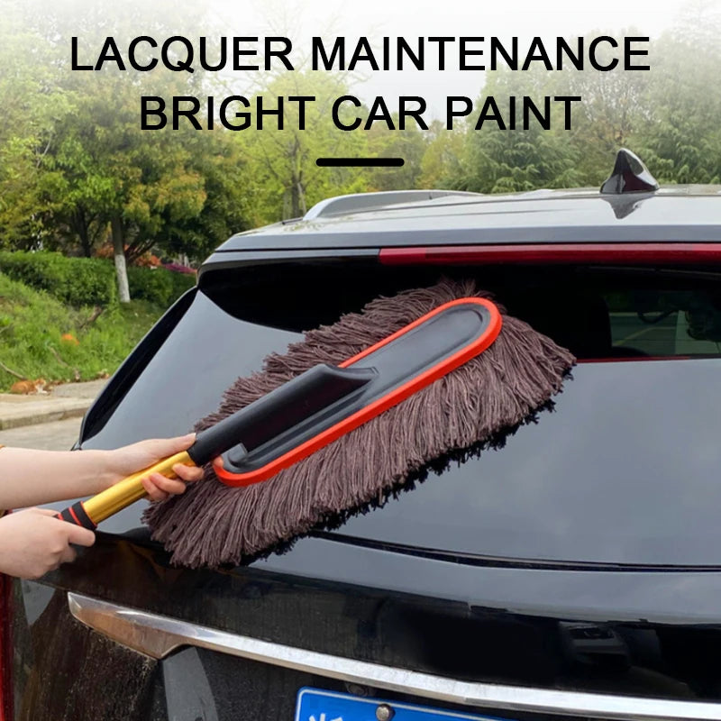 Car Cleaning Duster Mop Telescopic Handle 55–70cm Microfiber Wax Brush Set  Maroon