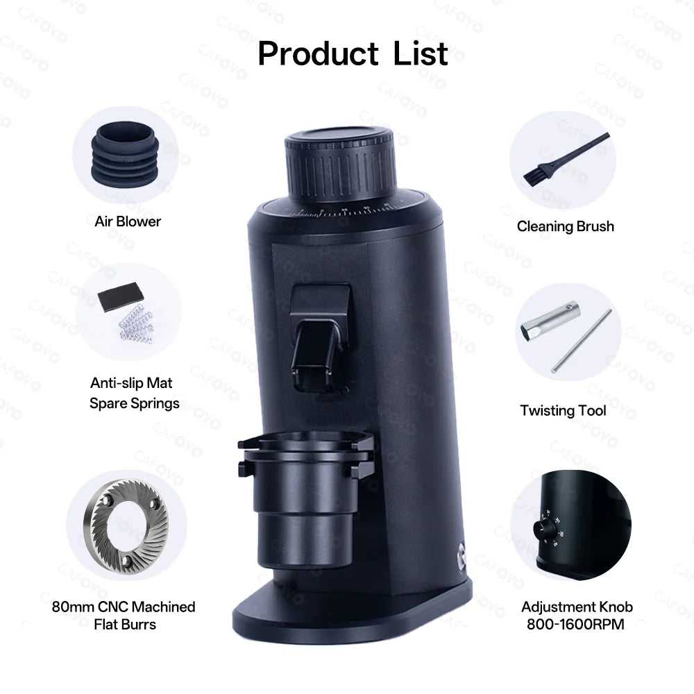 Electric Coffee Grinder 800W Single Dose Flat Burr Coffee Mill – Black