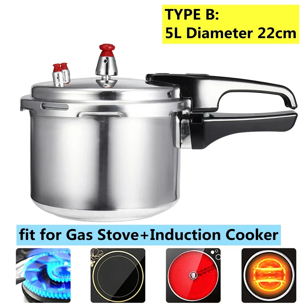 Pressure Cooker 5L Aluminum Alloy Soup Pot for Gas & Induction Cooker