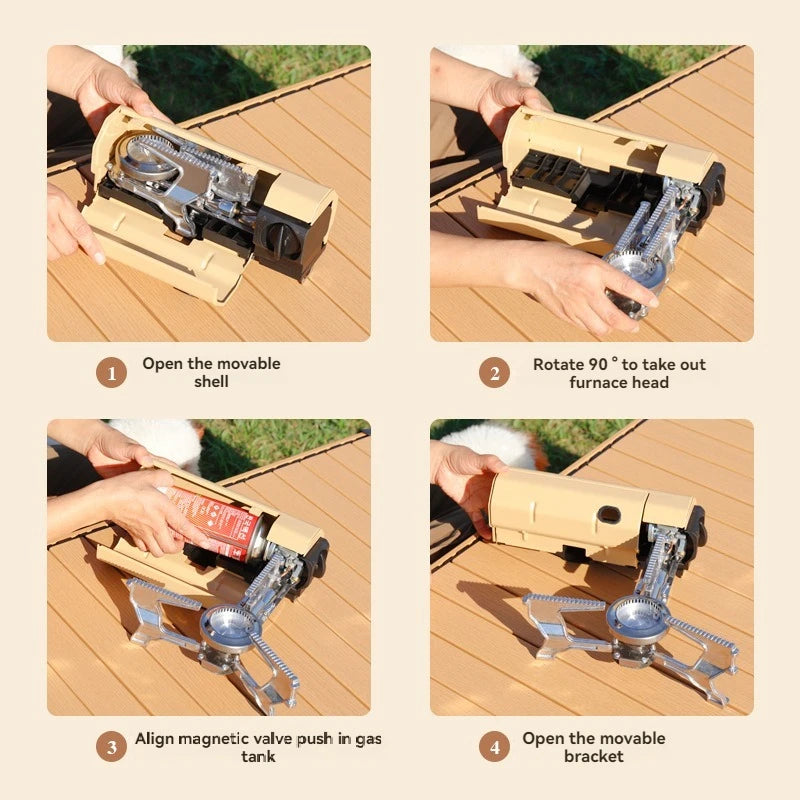 Camping Gas Stove 2670W Portable Folding Butane Burner Cooking System - Khaki