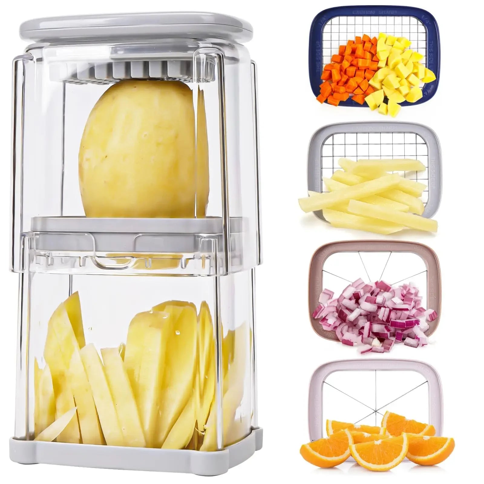 Food Chopper 4-in-1 Manual Vegetable Cutter Fruit Dicer with Storage Container – Grey