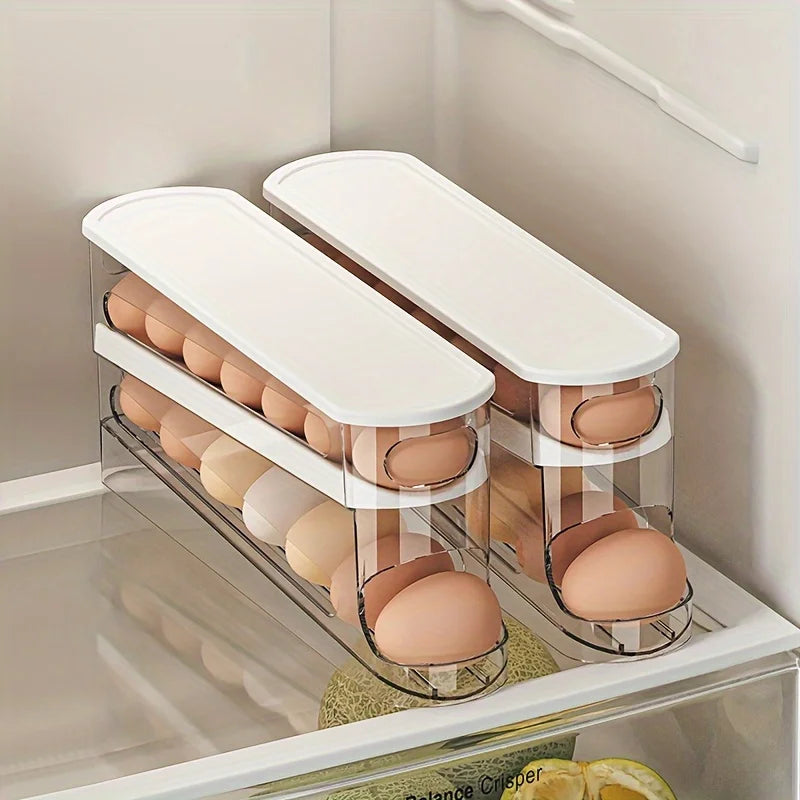 Egg Storage Box Automatic Rolling Fridge Organiser Ladder Rack Holder