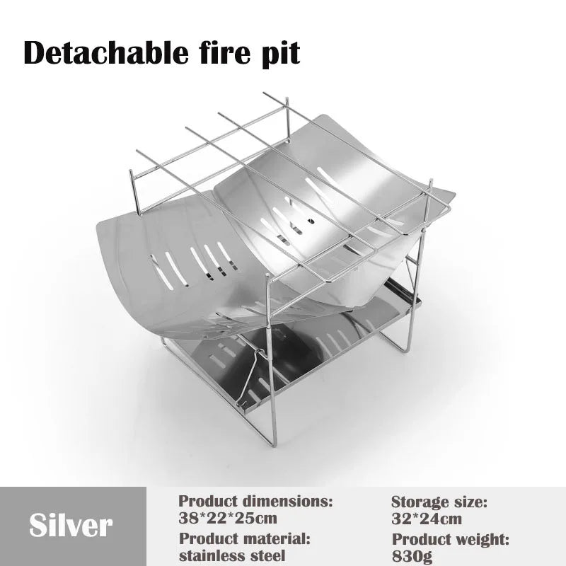 Portable Fire Pit 38cm Foldable Stainless Steel Wood Burning Camp Stove BBQ Grill
