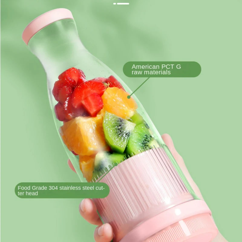 Juicer 380mL Portable Rechargeable USB Blender 60W Fresh Juice Mixer with 1400mAh Battery - Green