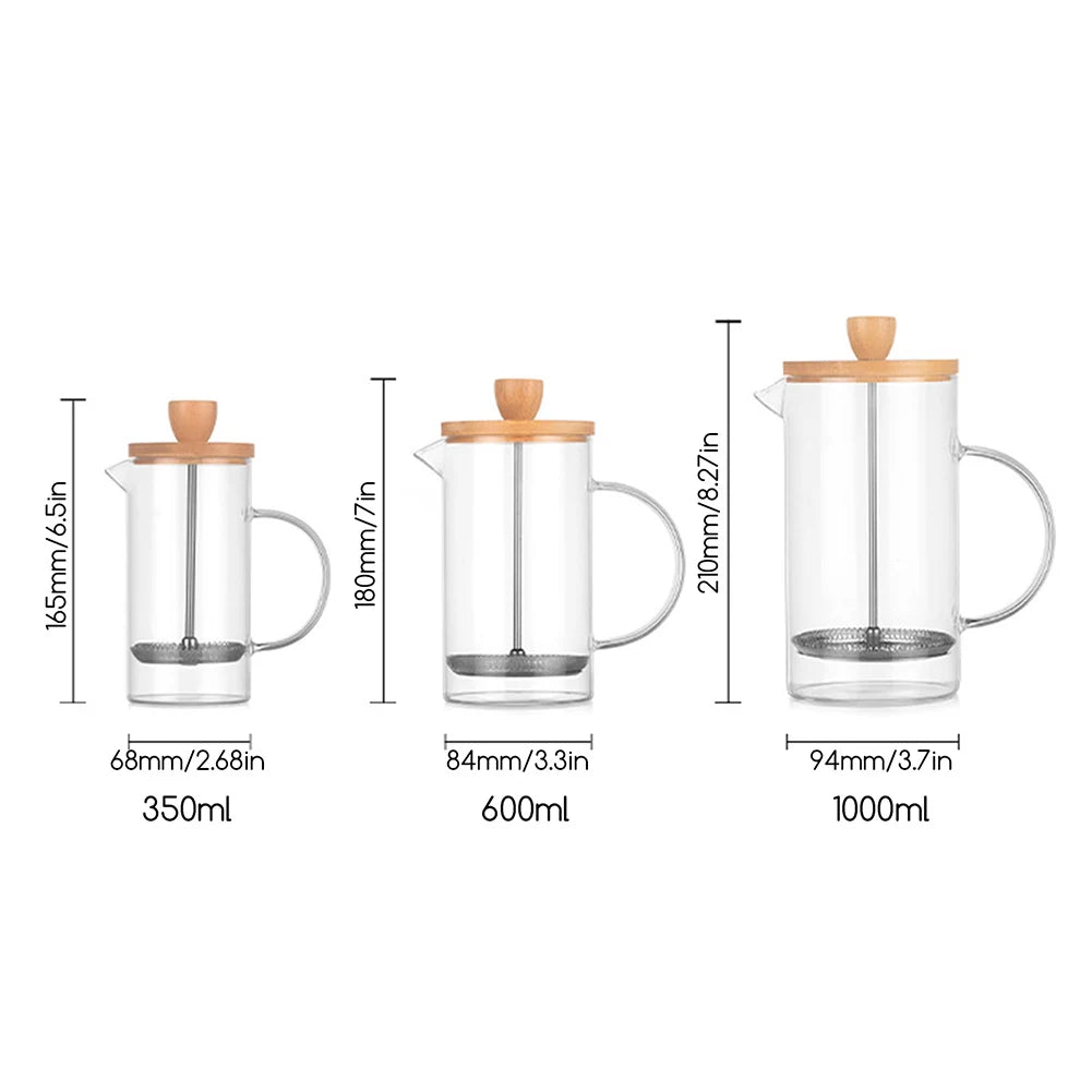 French Press Coffee Maker 1000ml Borosilicate Glass Coffee and Tea Press with Bamboo Lid