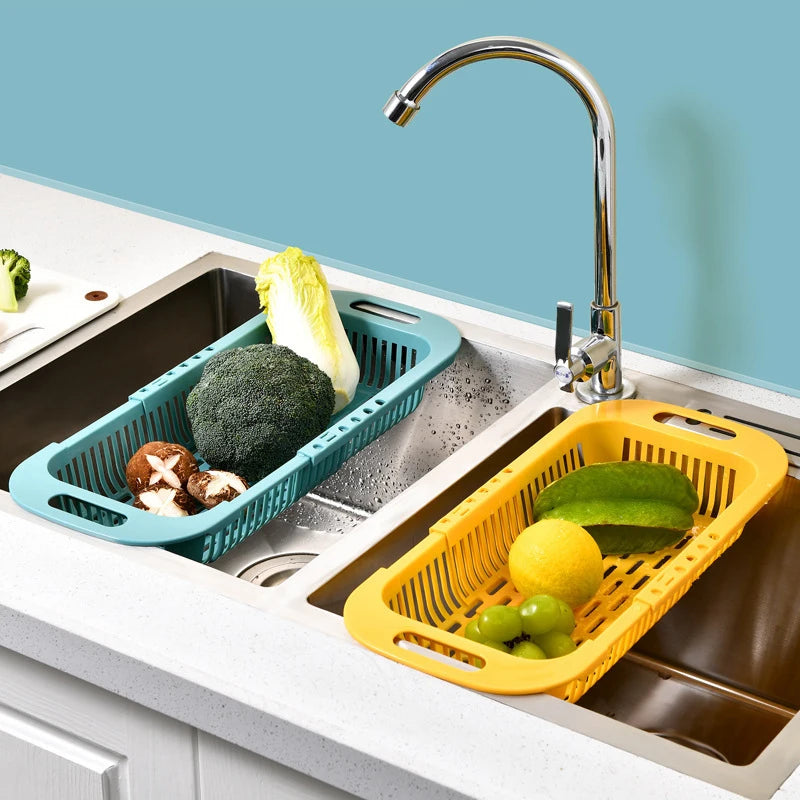 Retractable Sink Colander Adjustable Fruit Vegetable Drain Basket Kitchen Strainer – Grey