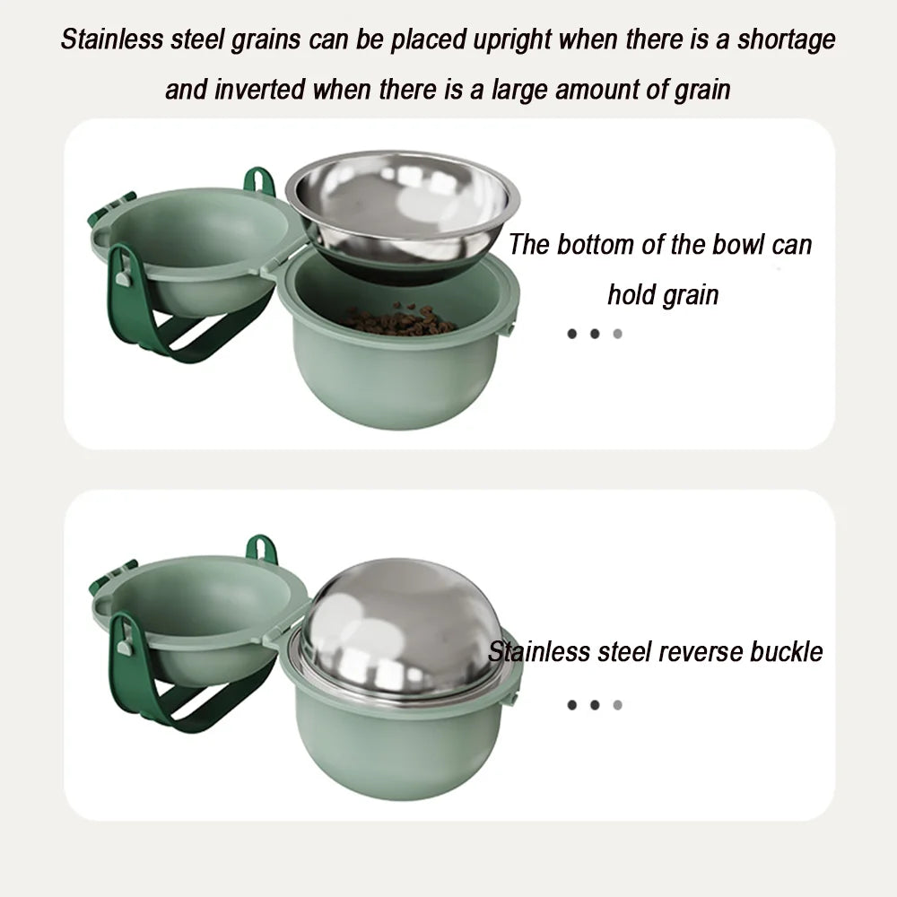 Portable Pet Feeding Bowl Foldable Dual Food and Water Dish for Outdoor Travel and Hiking – White