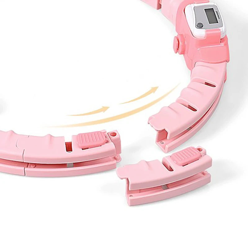 Smart Weighted Hula Hoop Adjustable Fitness Massage Ring with Counter and Ball for Waist Training - Pink